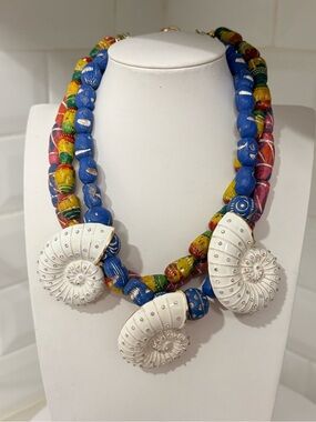 Handmade Multicolor & White Nautical Statement Necklace